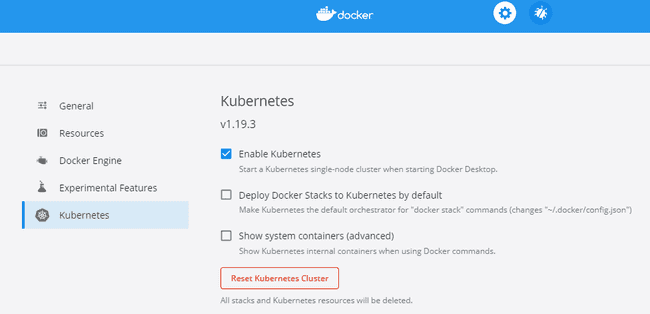 "Enable Kubernetes from Docker Desktop settings tab"